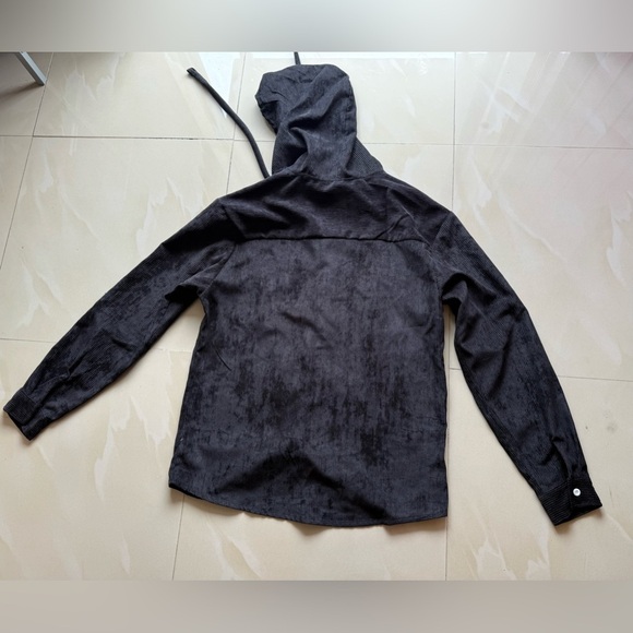 Romwe Black black  hooded Button Up Shirt Jacket Shacket Sz M  full button - Picture 7 of 16